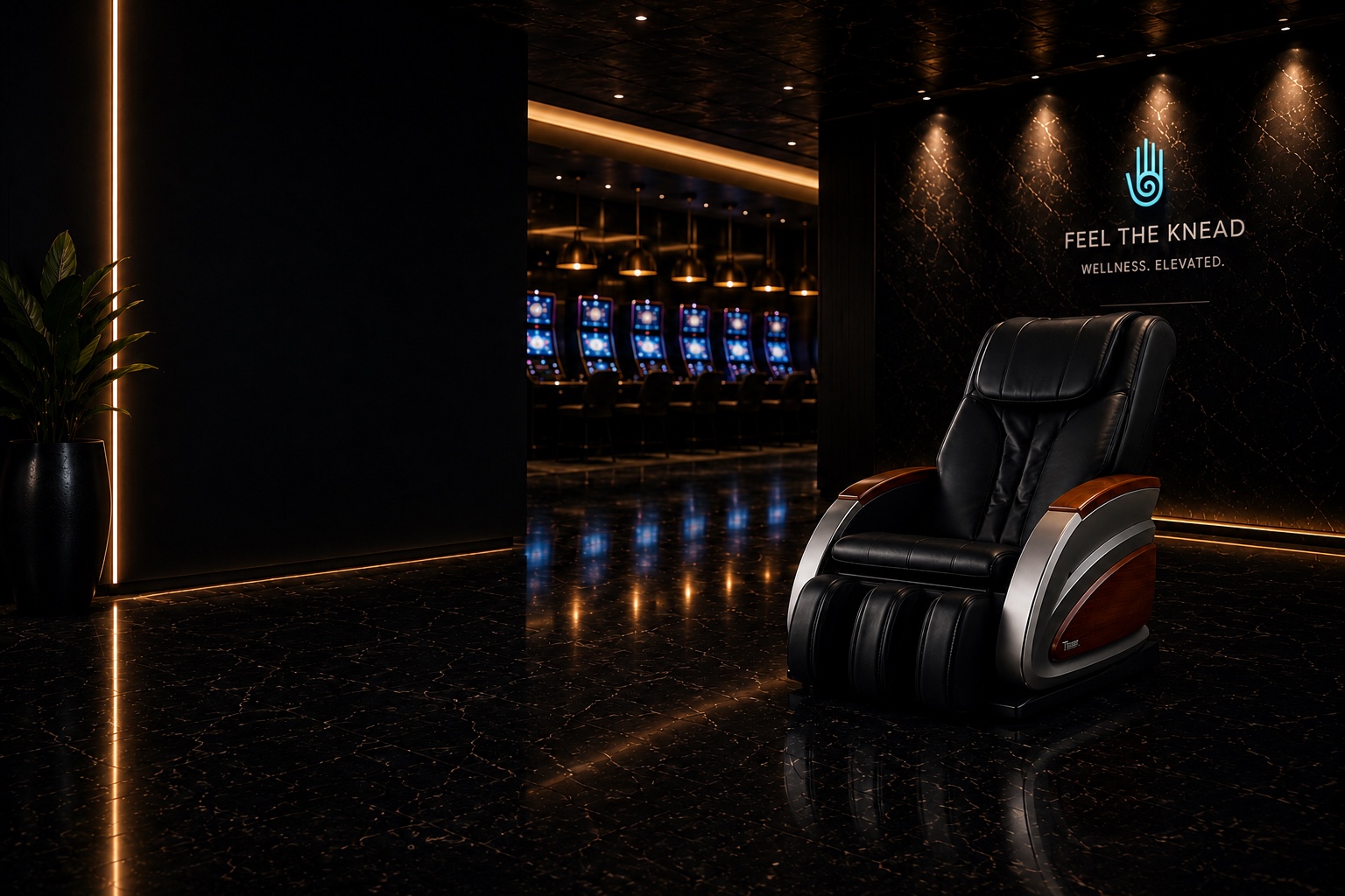 Feel The Knead Wellness Elevated massage chair installation in a premium casino environment